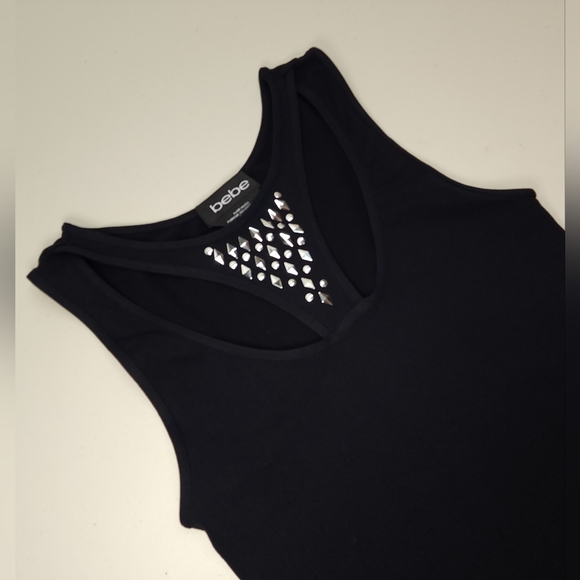 bebe Tops - Bebe Bodycon Tank Top With Embellishments Women's Small Sexy Peekaboo Neckline